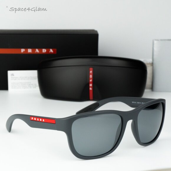 Prada Linea Rossa Women Sunglasses Grey Mirror Black Square PS01US UFK5L0 NEW - Picture 1 of 8